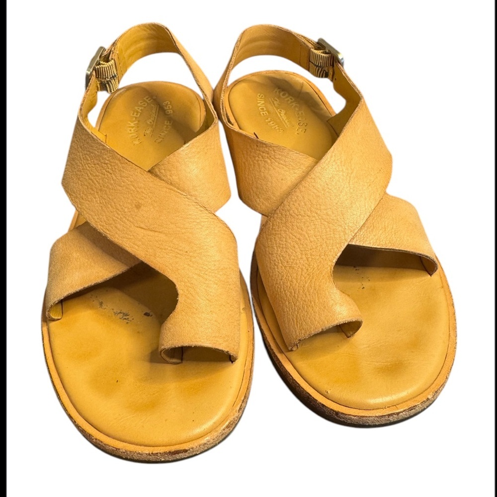 Kork-Ease Mustard Yellow Leather Cross-Strap Sandals